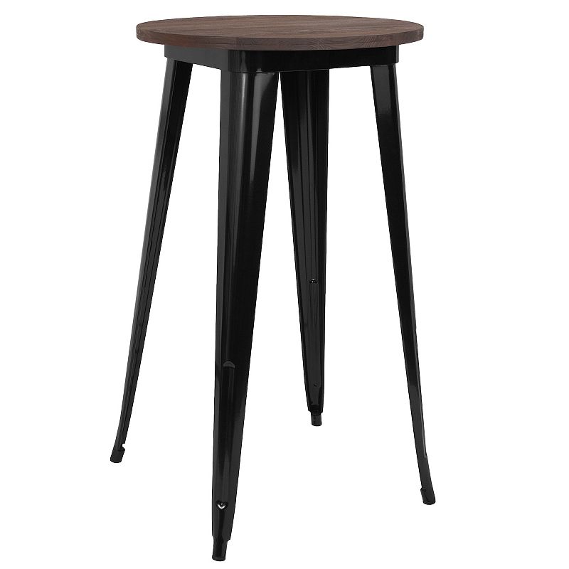 Merrick Lane 24 Round Metal Indoor Bar Height Table with Silver Galvanized Steel Frame and Walnut Rustic Wood Top