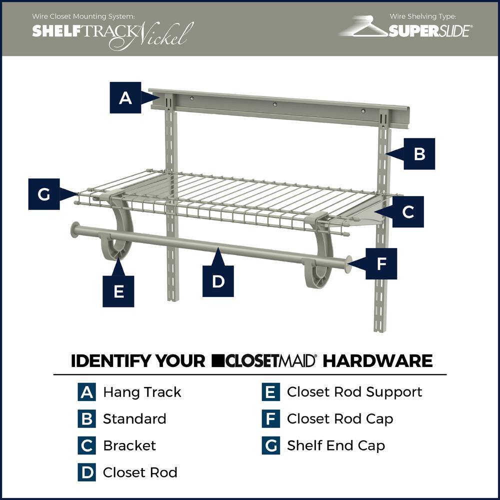 ClosetMaid SuperSlide 72 in. W x 12 in. D Nickel Ventilated Wire Shelf 34717