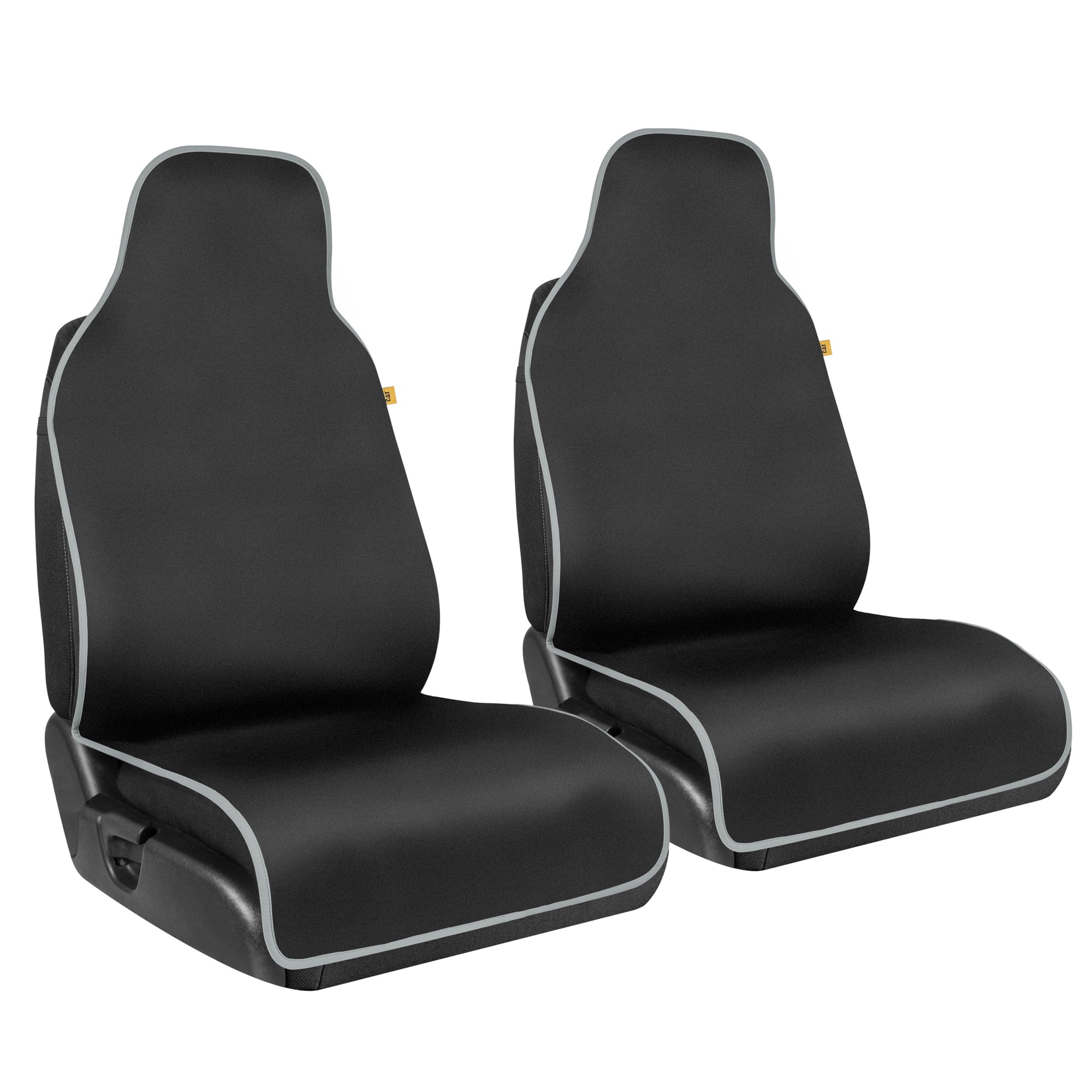 Caterpillar Waterproof Automotive Seat Covers for Cars Trucks and SUVs， 2 Pack – Durable Neoprene Seat Protectors for Front Seats， Black Seat Covers with Gray Trim