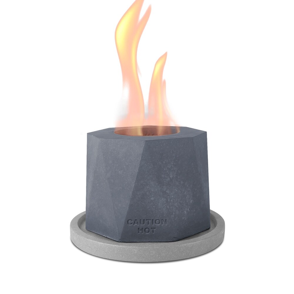 Kante 4.7 in. W Portable Concrete Rubbing Alcohol Roman Tabletop Fire Pit w/ Metal Extinguisher and Gray Base  Ethanol Fireplace