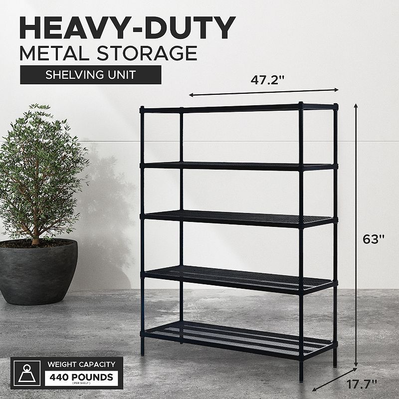 Design Ideas Meshworks 5 Tier Full-size Metal Storage Shelving Unit Rack， Black