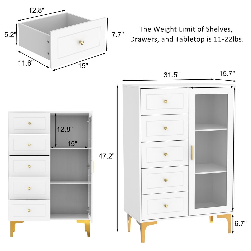 Buffet Sideboard Storage Cabinet Console Table Tempered Glass Door