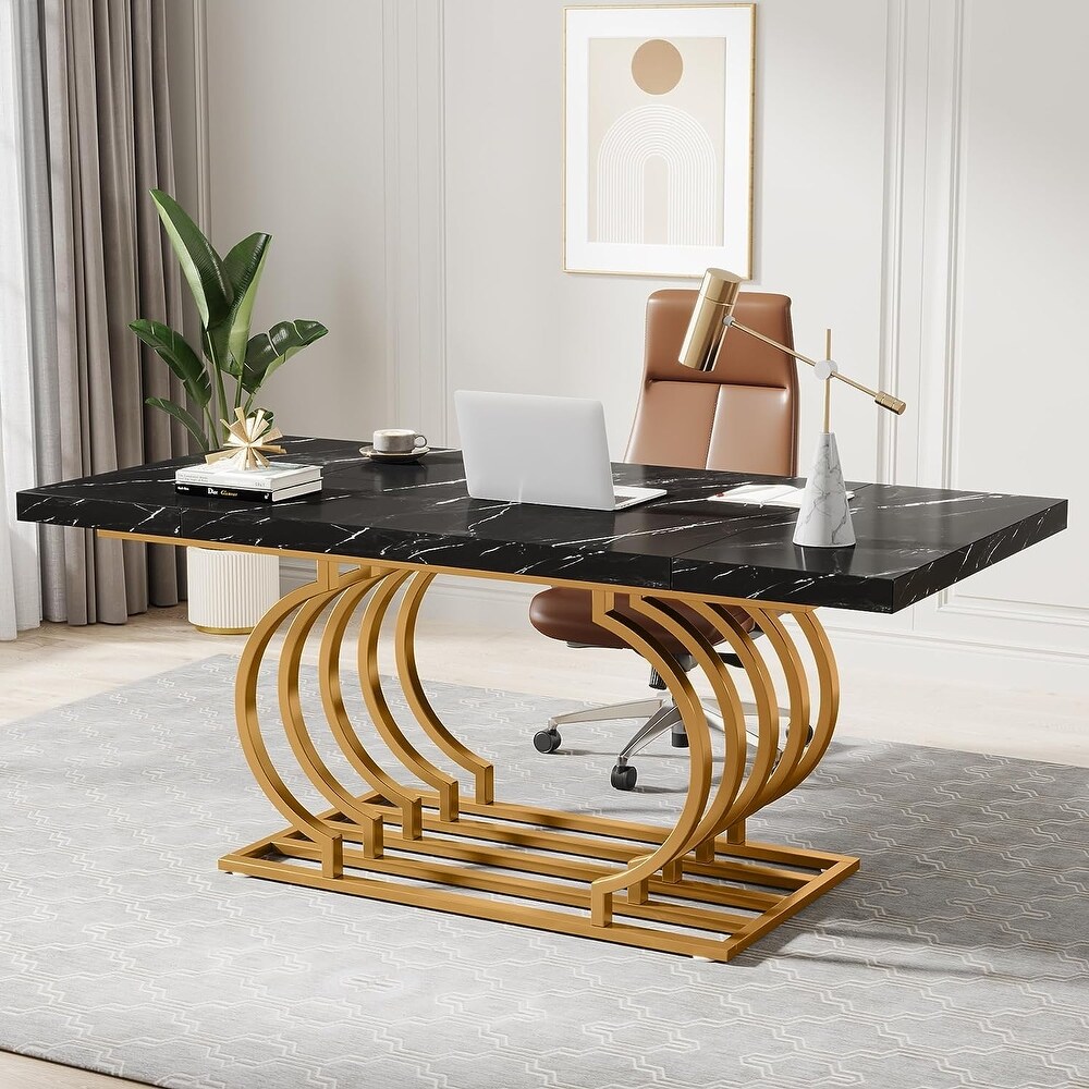 White and Gold Executive Desk  Large Computer Desk Home Office Desk