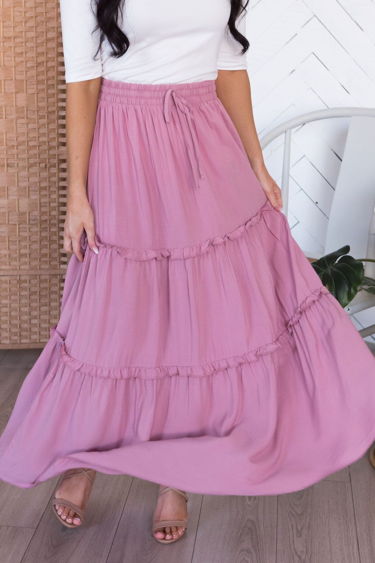 Farmers Market Modest Tiered Maxi Skirt