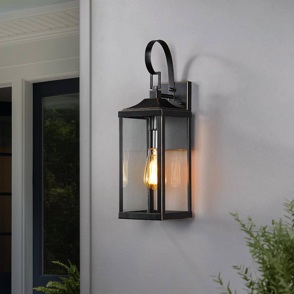 TRUE FINE Jefferson 19.3 in. 1-Light Large Black Hardwired Outdoor Wall Lantern Sconce TD40016OT