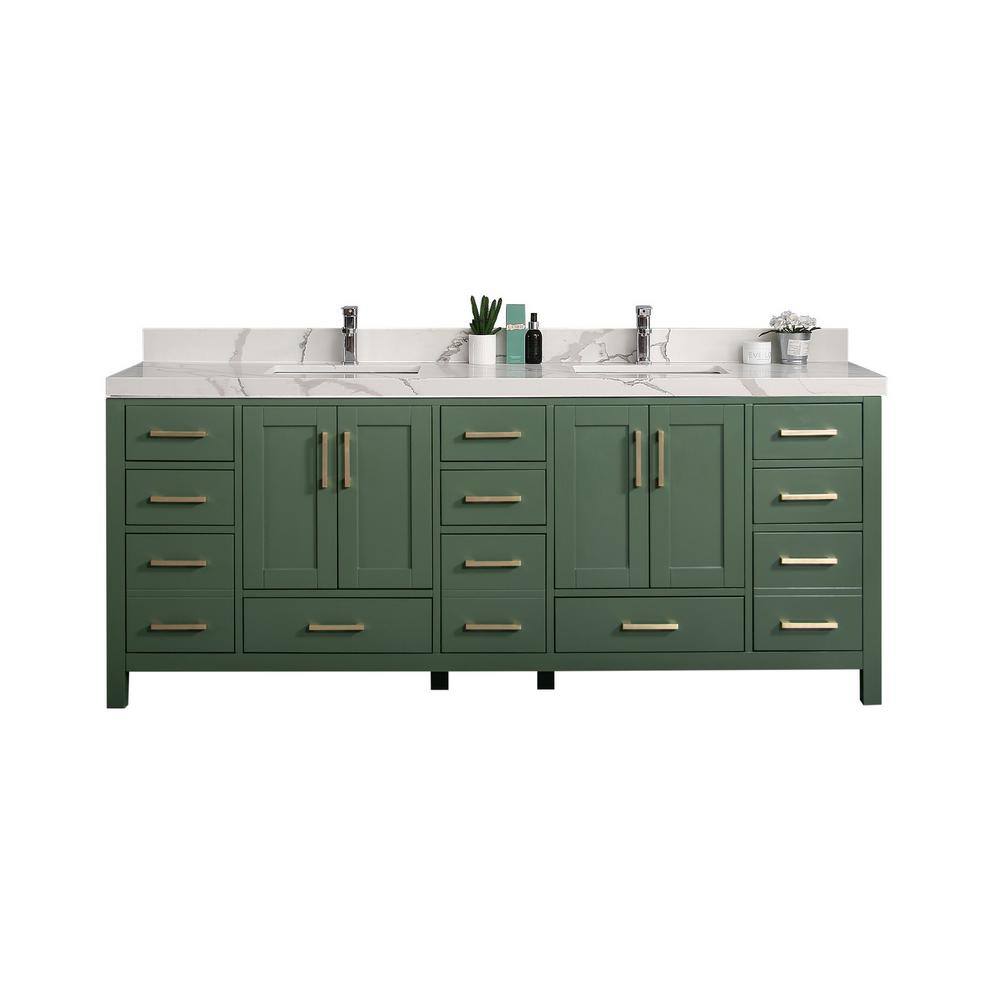 Willow Collections Malibu 84 in. W x 22 in. D x 36 in. H Double Sink Bath Vanity in Green with 2 in. Calacatta Quartz Top MLBU_LAF_CA_LZ_84