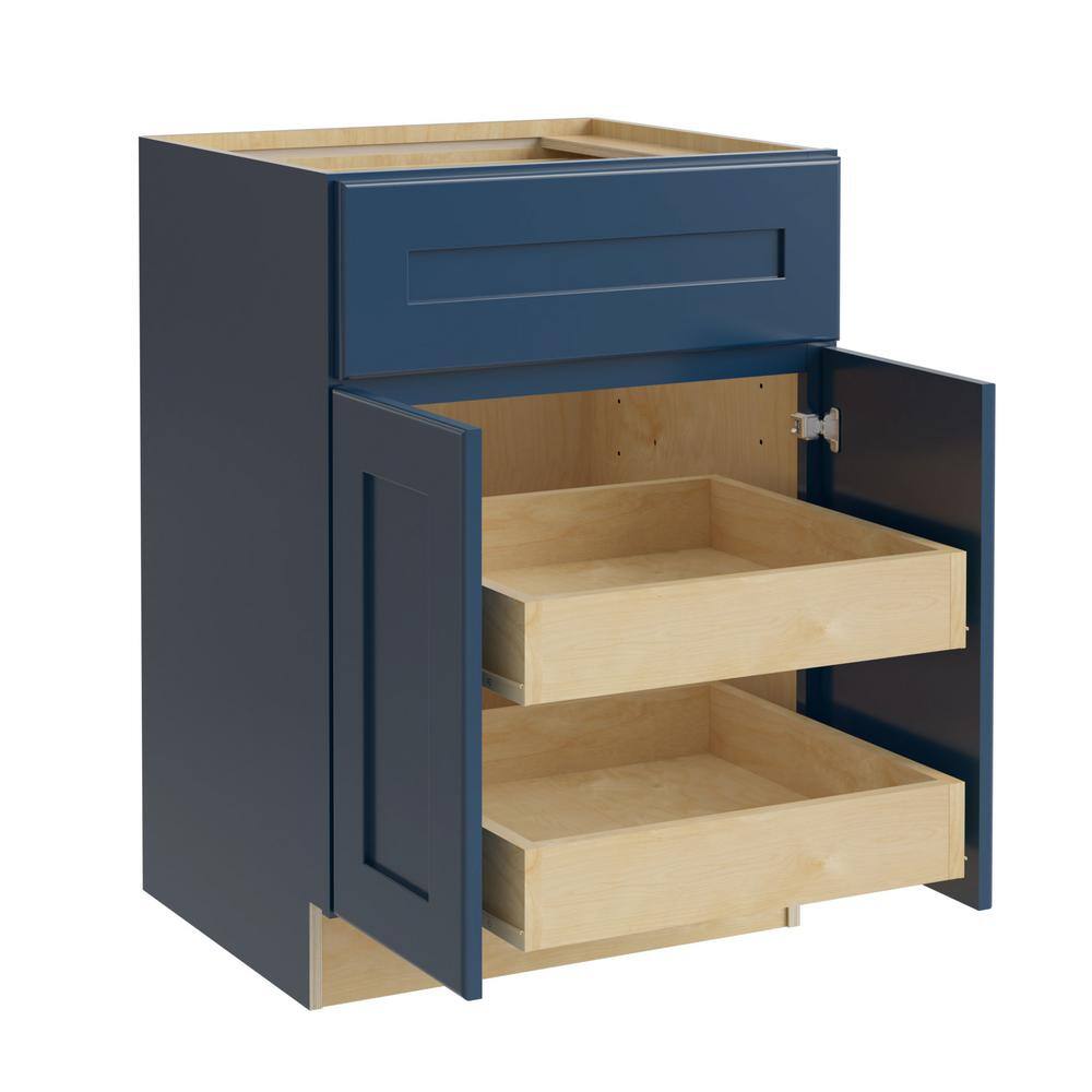 Home Decorators Collection Newport Blue Painted Plywood Shaker Stock Assembled Base Kitchen Cabinet Soft Close 2-ROT 24 in. x 34.5 in. x 24 in. B24-2T-NMB