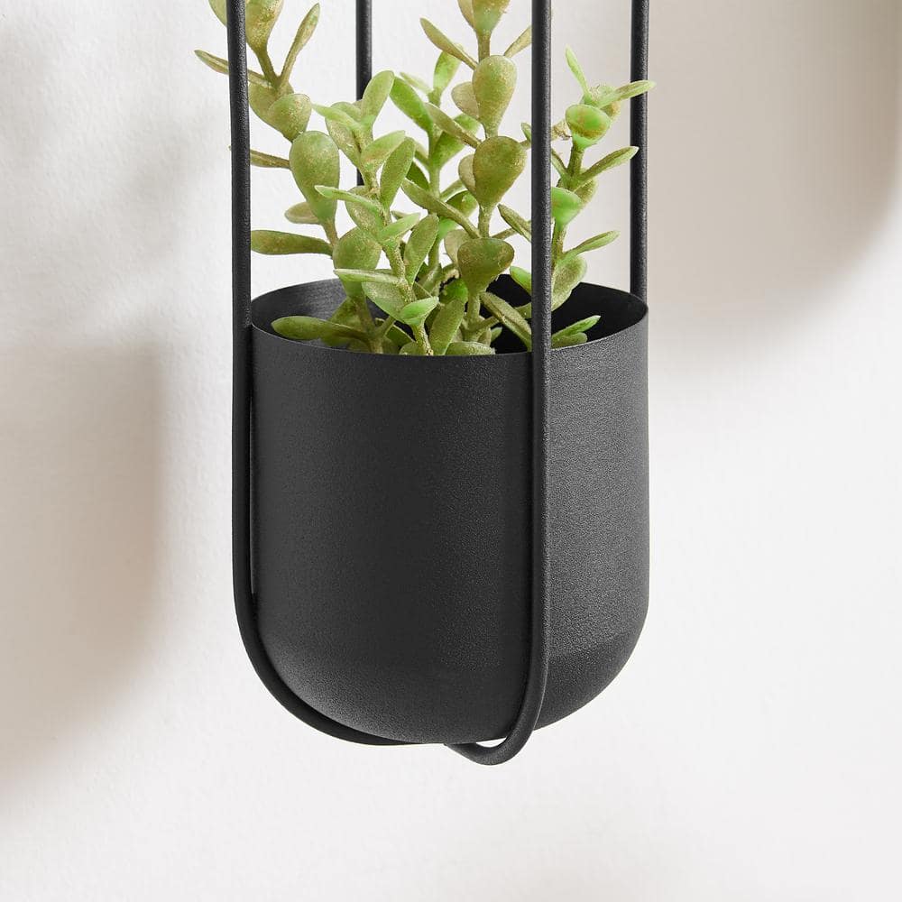 DANYA B Walter 2-Piece Modern Black Metal Oval Hanging Planter Set with Chain Hanging Option SE24396