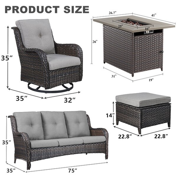 Patio Glider Chair Sofa with Fire Pit Table