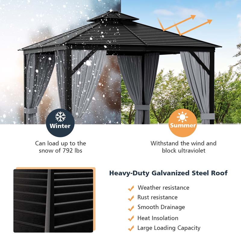 10 x 10 FT Hardtop Gazebo with Netting, Outdoor Patio Metal Gazebo with Galvanized Steel Roof