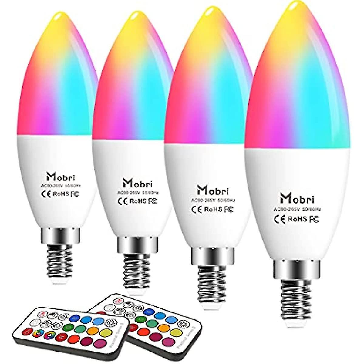 14 Candle Led Light Bulbs  5w Colour Changing With Remote Control  40w Equivalent Small Edison Screw   Rgb+warm White (2700k)