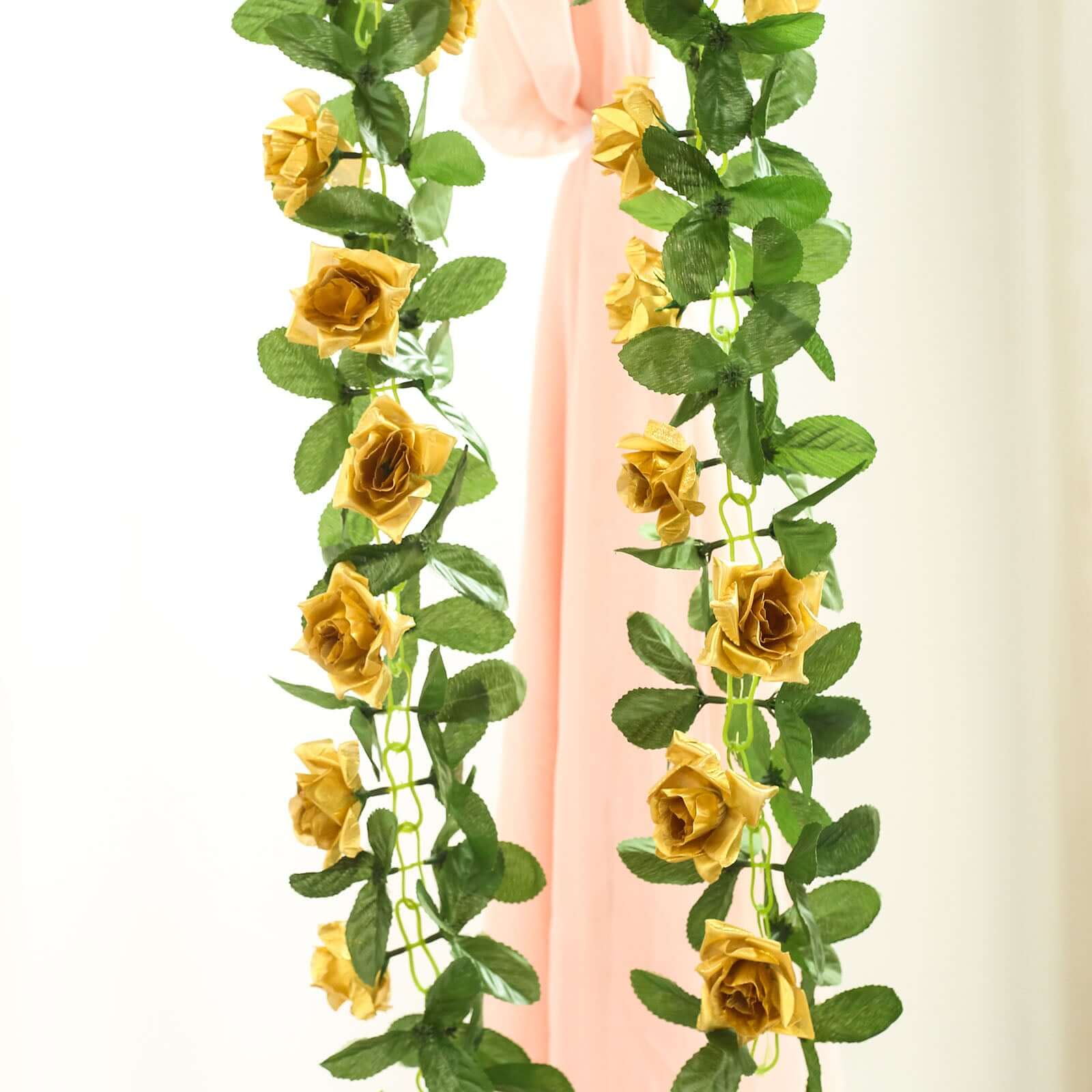 Gold Artificial Silk Rose Garland UV Protected Flower Chain 6ft