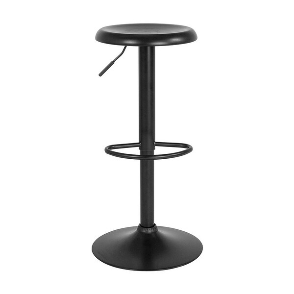 Offex Adjustable Height Retro Round Metal Barstool in Black Finish