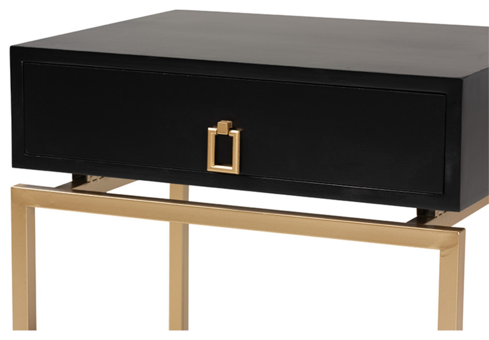 Melosa Glam and Luxe Black Finished Wood and Gold Metal 1 Drawer End Table   Contemporary   Side Tables And End Tables   by VirVentures  Houzz