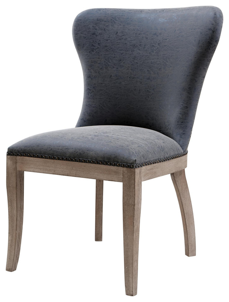 Louve Chair Drift Wood Legs  Nubuck Charcoal (Set Of 2)   Transitional   Dining Chairs   by Virgil Stanis Design  Houzz