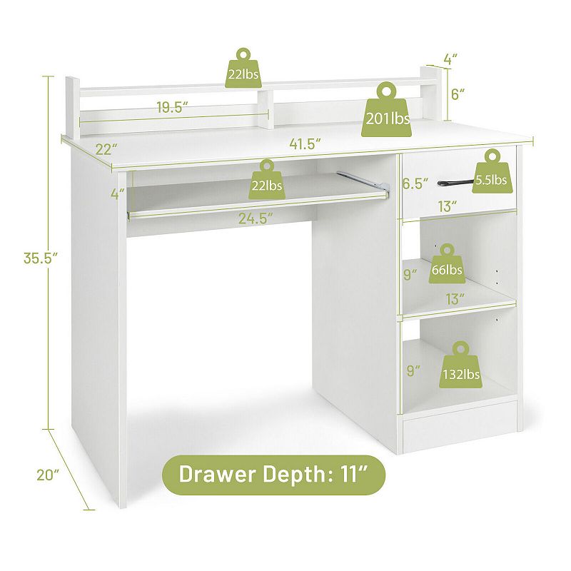 Study Laptop Table with Drawer and Keyboard Tray