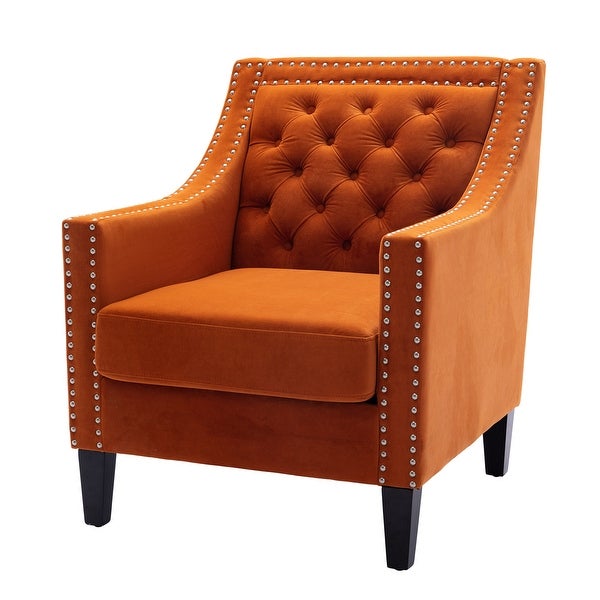 Accent Armchair Living Room Chair with Nailhead Trim Upholstered and Plush Cushion， Leisure Barrel Chair with Solid Wood Legs