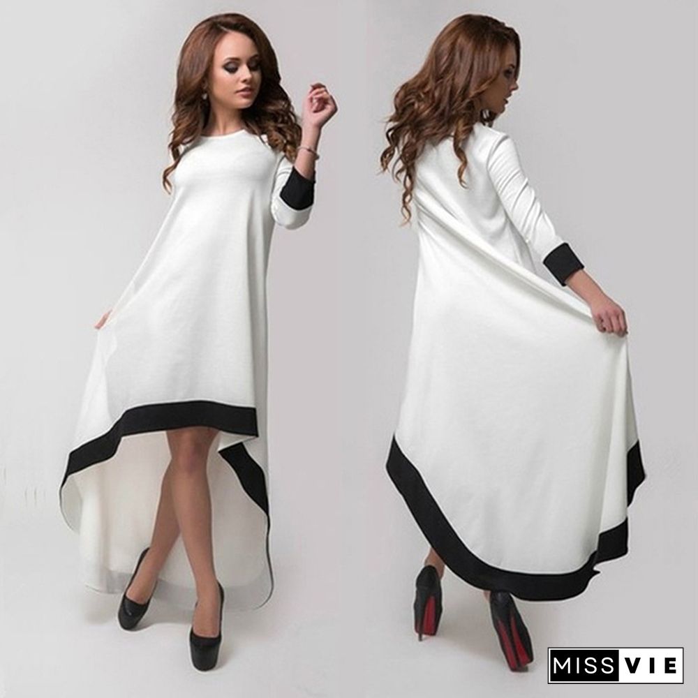 Women's Fashion Summer 3/4 Sleeve Round Neck Dress Plus Size Evening Party Dress