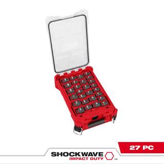 MW SHOCKWAVE Impact-Duty 12 in. Drive Metric and SAE Standard Impact PACKOUT Socket Set (27-Piece) 49-66-6804