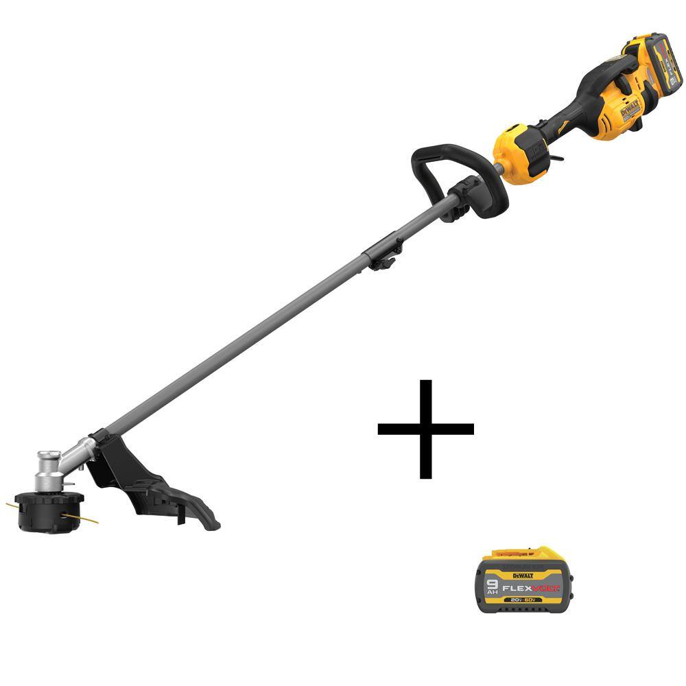 DW 60-Volt MAX Brushless Cordless Battery Powered Attachment Capable String Trimmer with FLEXVOLT 3Ah 9Ah Batteries Charger DCST972X1WCB609