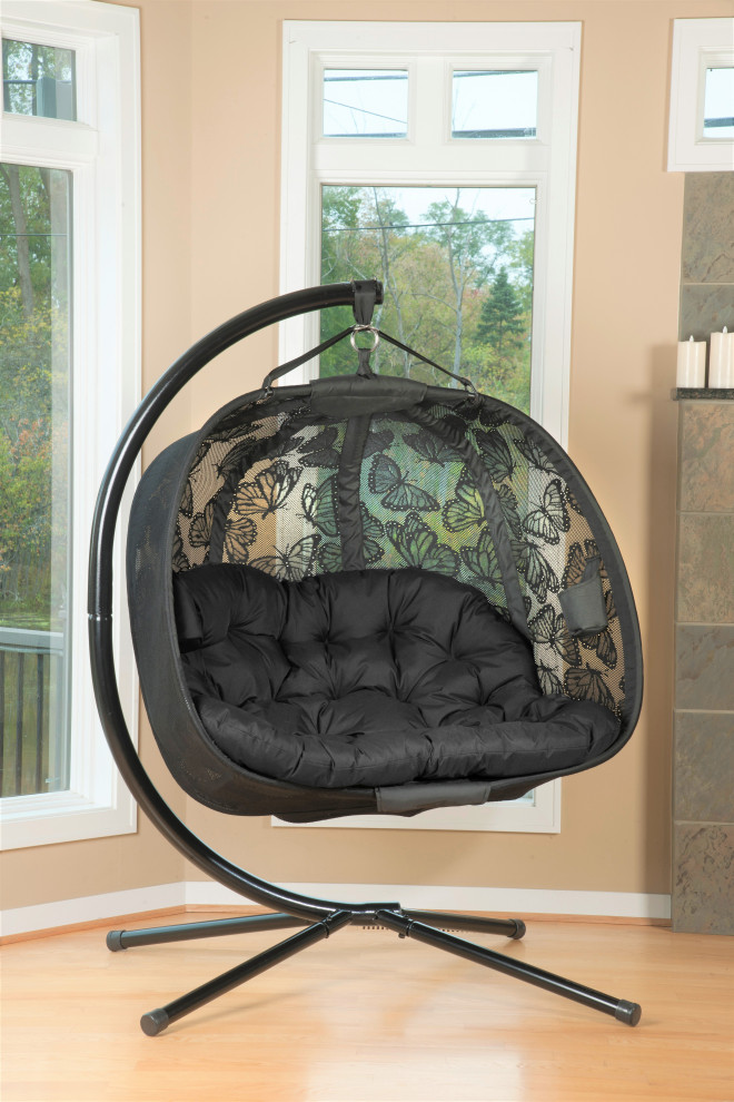 66H x 50W x 43D Black Hanging Loveseat Butterfly Design   Transitional   Hammocks And Swing Chairs   by IDEAZ International  LLC  Houzz