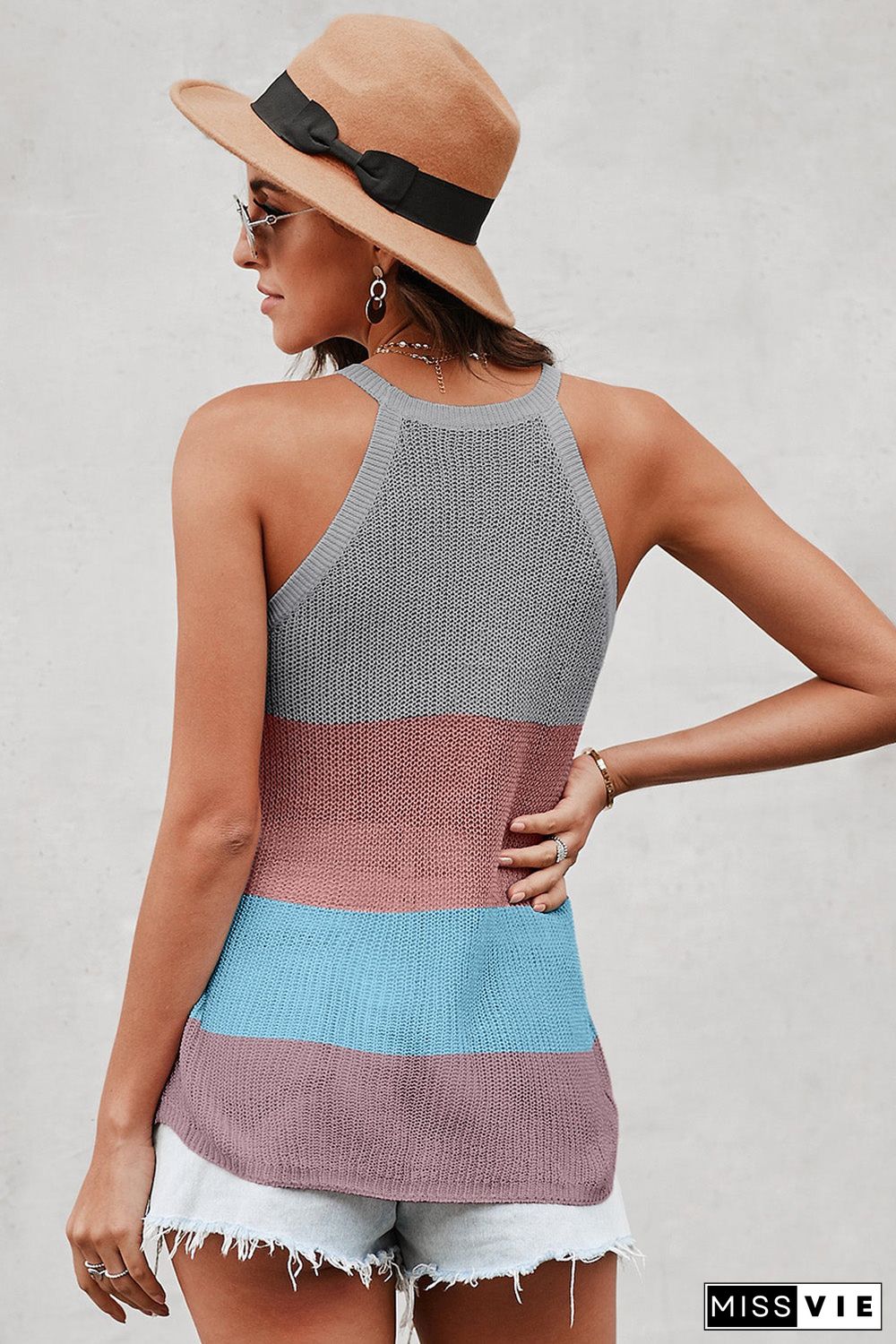 Color Block Striped Knit Tank Top