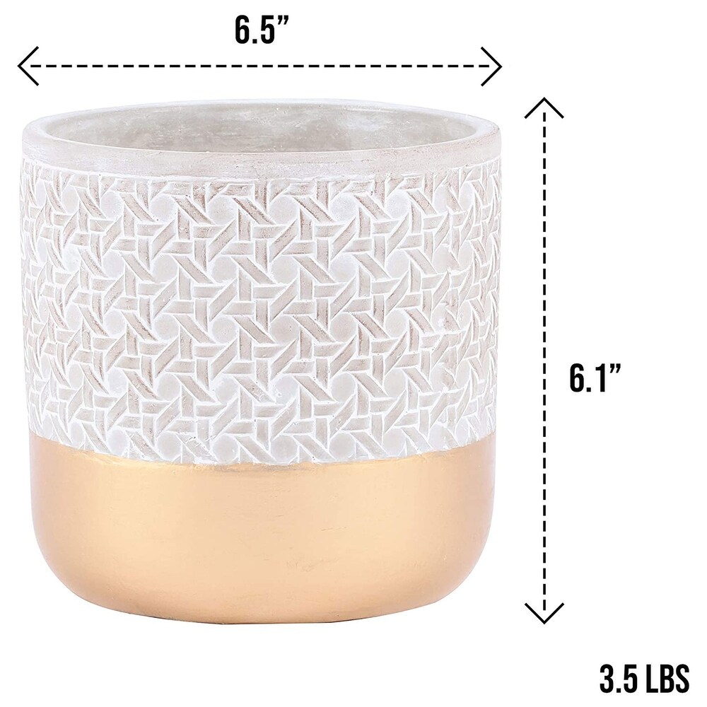 Inspirella 6.5 In Ceramic Round Geometric Plant Pots w/ Drainage Holes (2 Pack)   (L x W x H): 6.3 x 6.3 x 6.1 inches