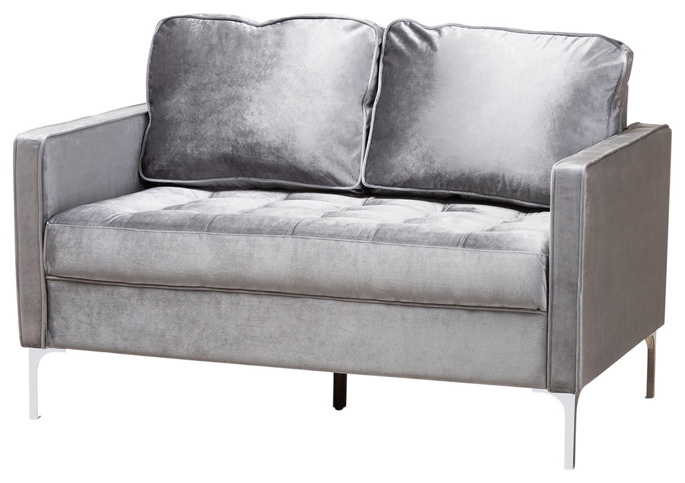 Amir Gray Velvet Fabric 2 Seater Loveseat   Contemporary   Loveseats   by Baxton Studio  Houzz