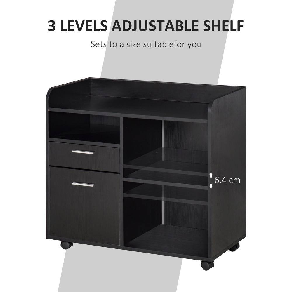 Vinsetto Black Mobile Filing Cabinet Printer Stand with 2-Drawers 3-Open Storage Shelves for Home Office Organization 924-034V80BK