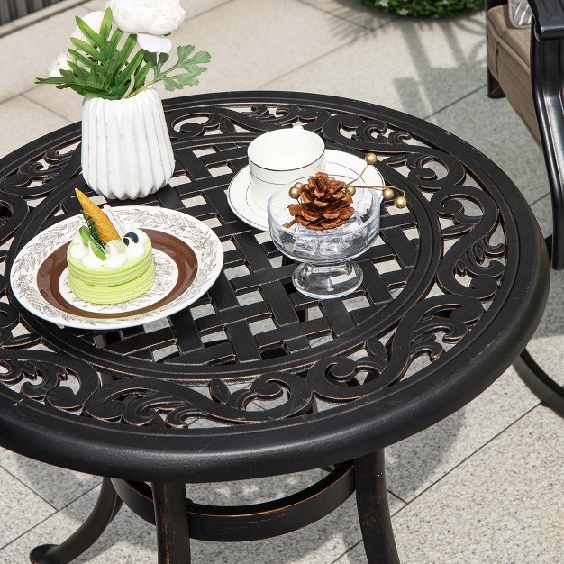 Patio Side Table With Adjustable Footpads Round Cast Aluminum End Table