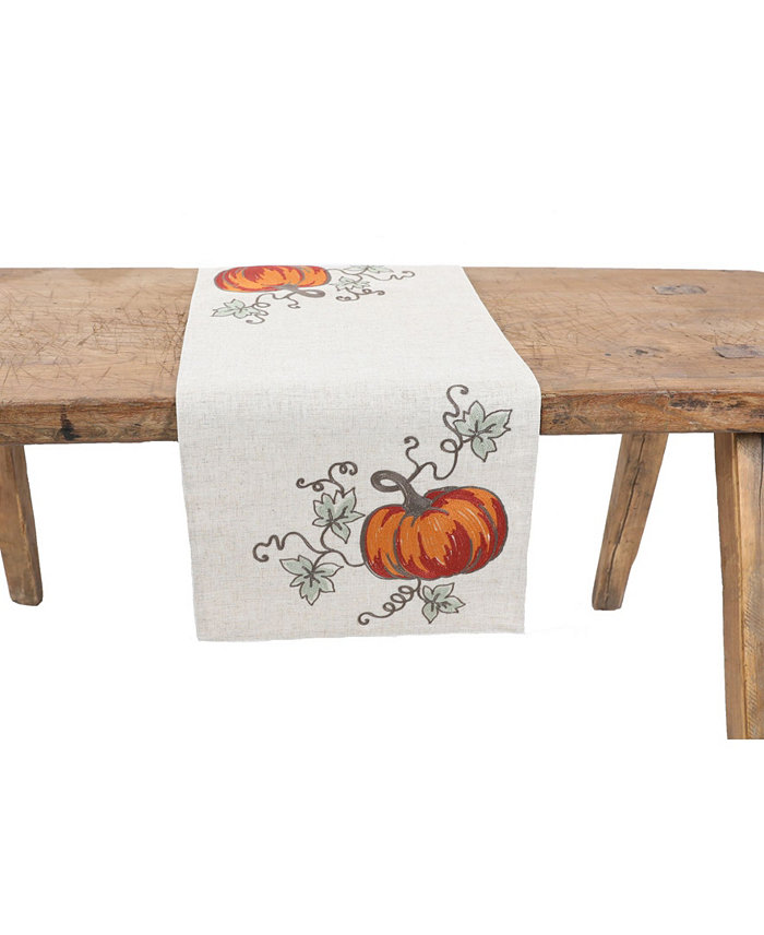 Manor Luxe Rustic Pumpkin Crewel Embroidered Fall Table Runner