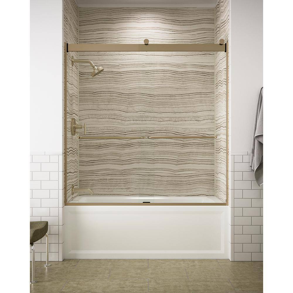 KOHLER Levity 59.625 in. W x 62 in. H Semi-Frameless Sliding Tub Door in Anodized Brushed Bronze with Towel Bar K-706004-L-ABV