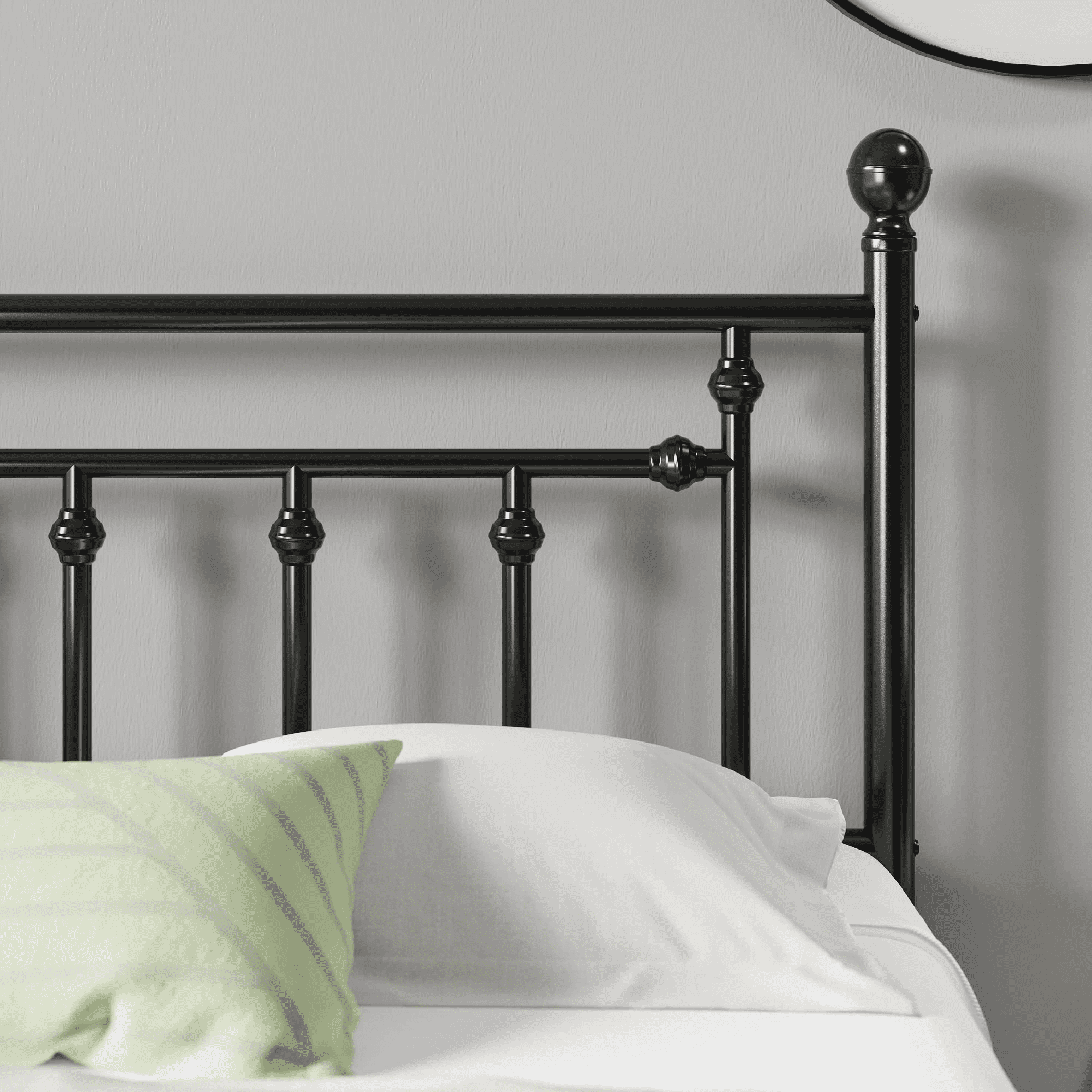 Einfach Queen Size Bed Frame with Victorian Style Iron-Art Headboard and Footboard, Black