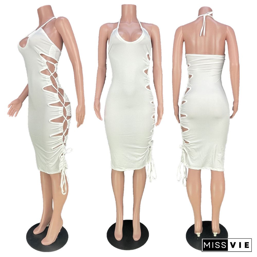 Sexy Cut Out Bandage Halter Backless Bodycon Dress