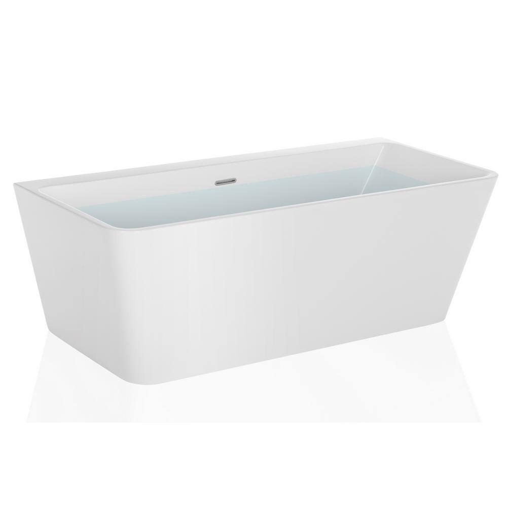 Empava 67 in. Acrylic Center Drain Rectangular Back to Wall Alcove Soaking Bathtub in White with Polished Chrome Overflow EPV-67FT1516