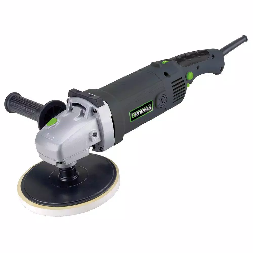 Genesis 11 Amp 7 in. Variable Speed Sander/Polisher with Sanding Disc and Dual-Position Assist Handle and 3 Pads and#8211; XDC Depot