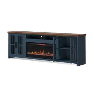 Bridgevine Home 97 in. Fully Assembled Blue and Brown TV stand with Electric Fireplace Fits TVs up to 85 in. NT5410.BWK