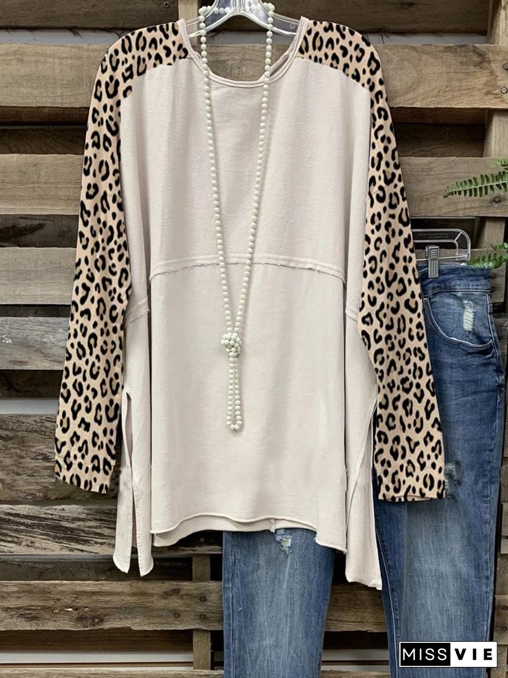 Apricot Printed Casual Long Sleeve T-shirt