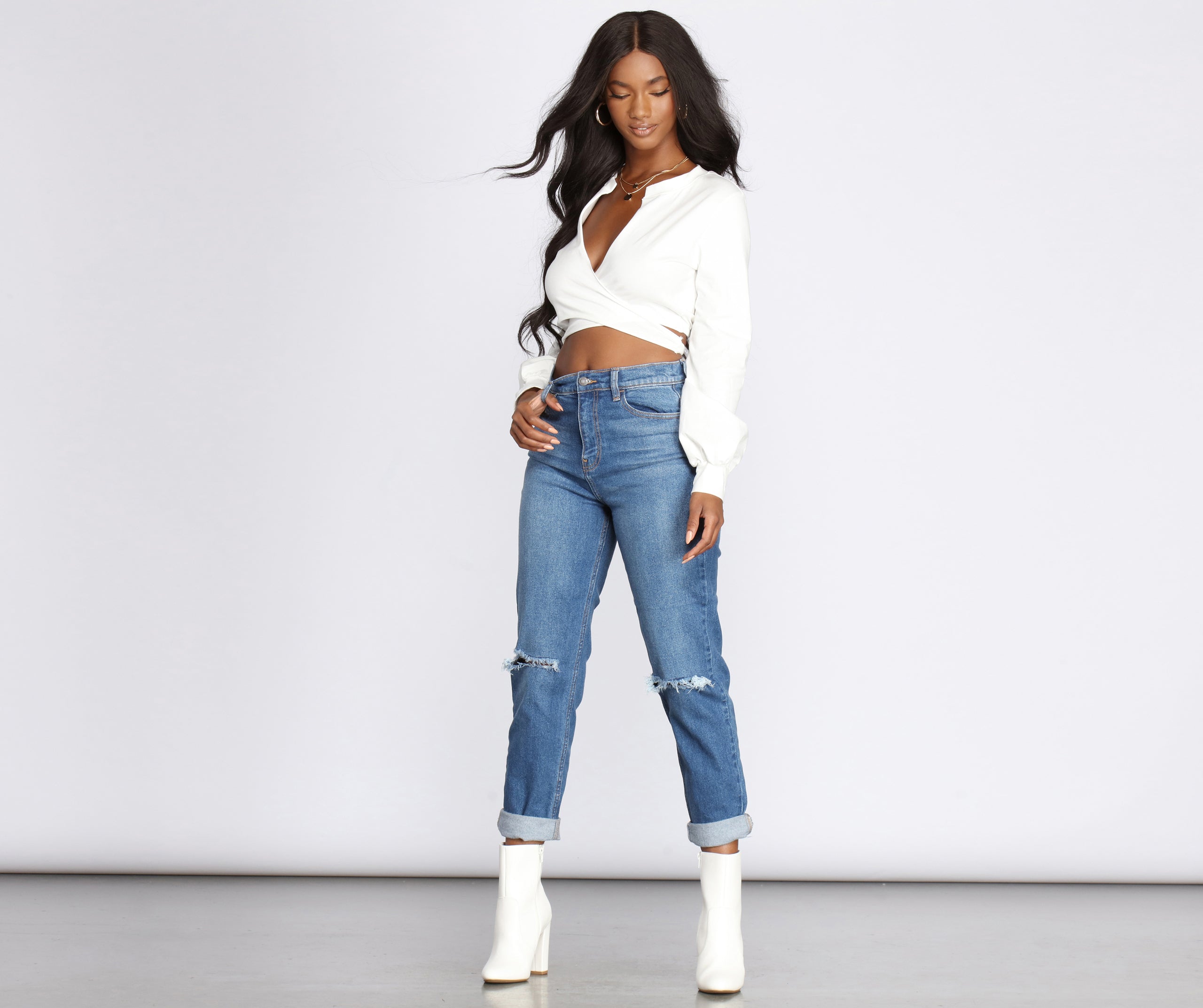 High Rise Distressed Mom Jeans