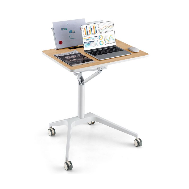 Height Adjustable Mobile Standing Desk with Detachable Holde-Natural