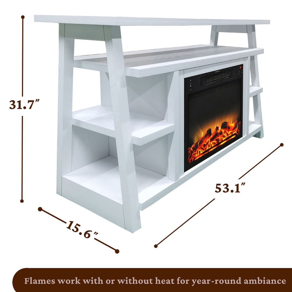 Cambridge 32 In. Sawyer Industrial Electric Fireplace Mantel with Realistic Log   Grate Insert and Color Changing Flames  White