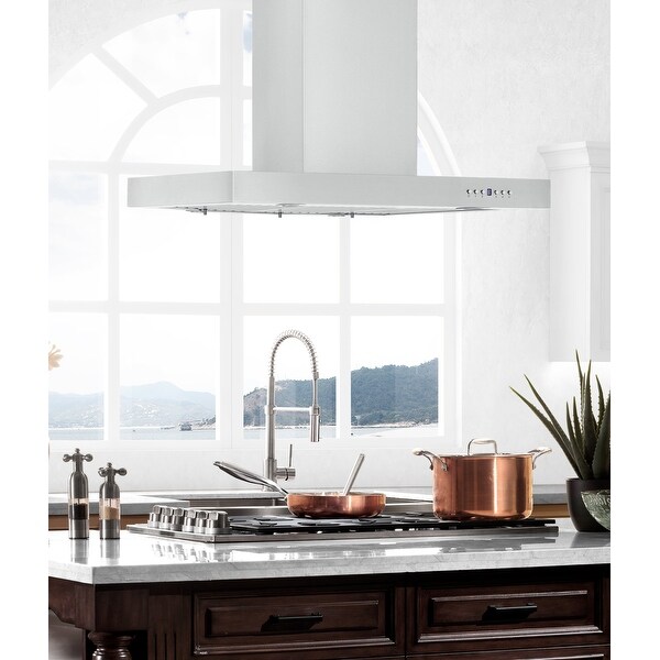 ZLINE Stainless Steel Convertible Vent Island Mounted Range Hood