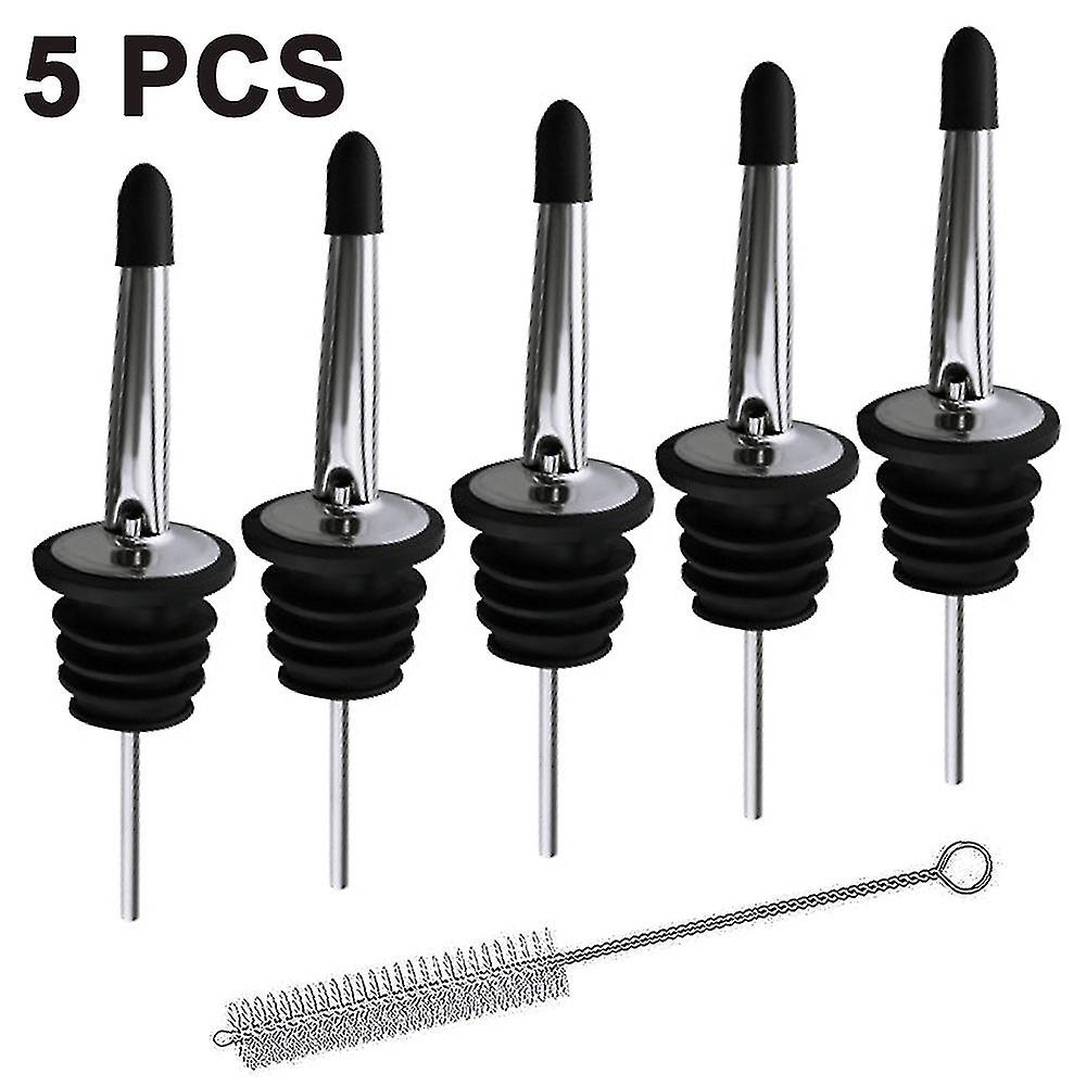 5pcs Bottle Pourers With Rubber D Caps And 1 Cleaning Bru