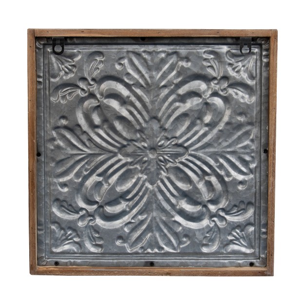 Whitewashed Tin Tile With Wood Frame Wall Decor Foreside Home amp Garden