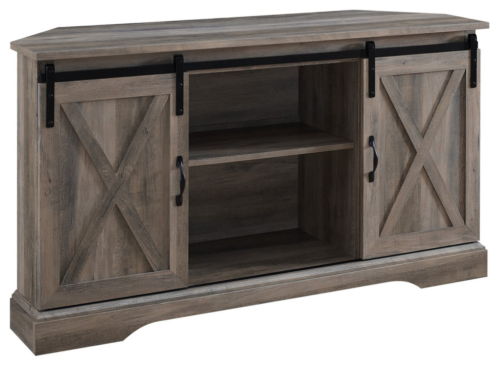 Modern Farmhouse TV Stand  X Accented Barn Doors and Adjustable Shelves   Farmhouse   Entertainment Centers And Tv Stands   by Declusia  Houzz