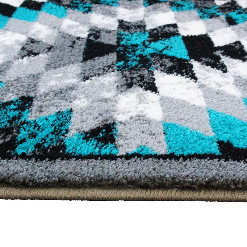 Masada Rugs Masada Rugs Stephanie Collection 2'x7' Area Rug Runner with Distressed Southwest Native American Design 1106 in Turquoise， Gray， Black and White