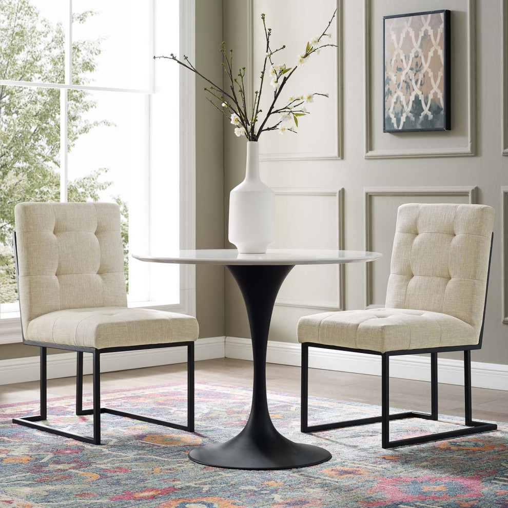 Privy Black Stainless Steel Upholstered Fabric Dining Chair Set of 2 Black Beige   Contemporary   Dining Chairs   by Homesquare  Houzz