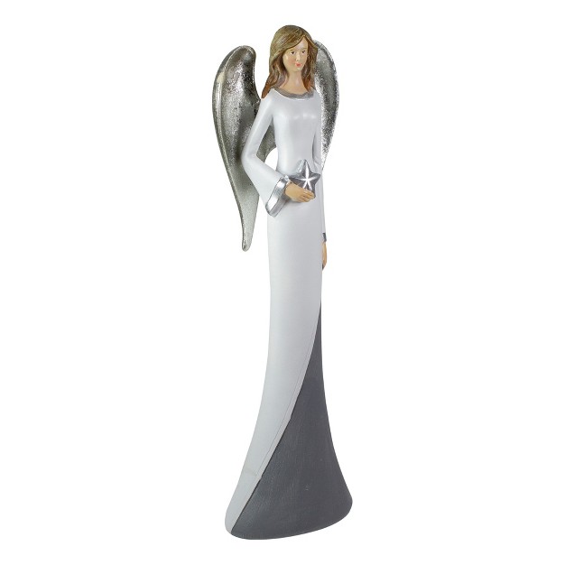 Silver And White Angel With Star Tabletop Figurine