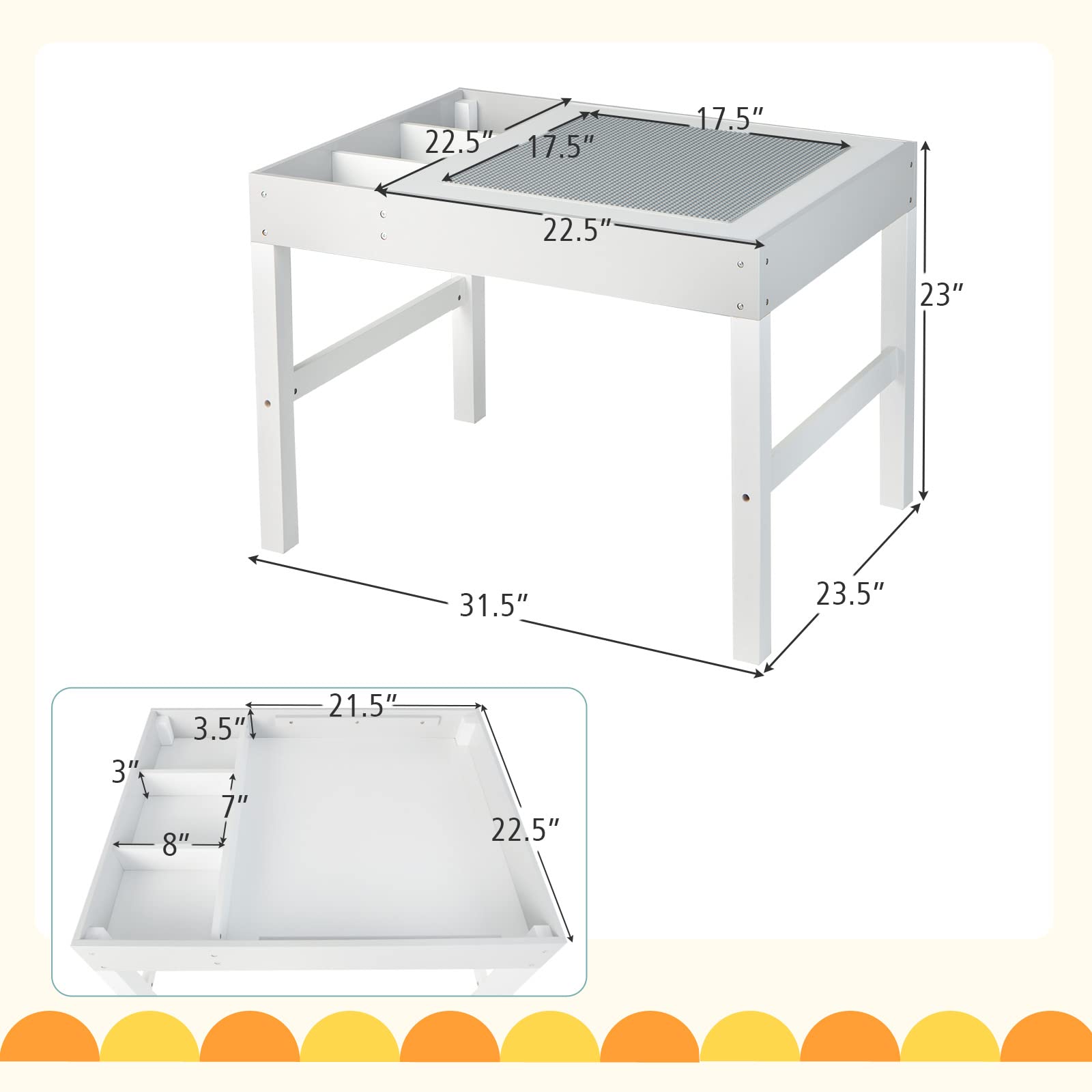 Costzon Kids Table, 3 in 1 Wooden Building Block Desk w/Storage