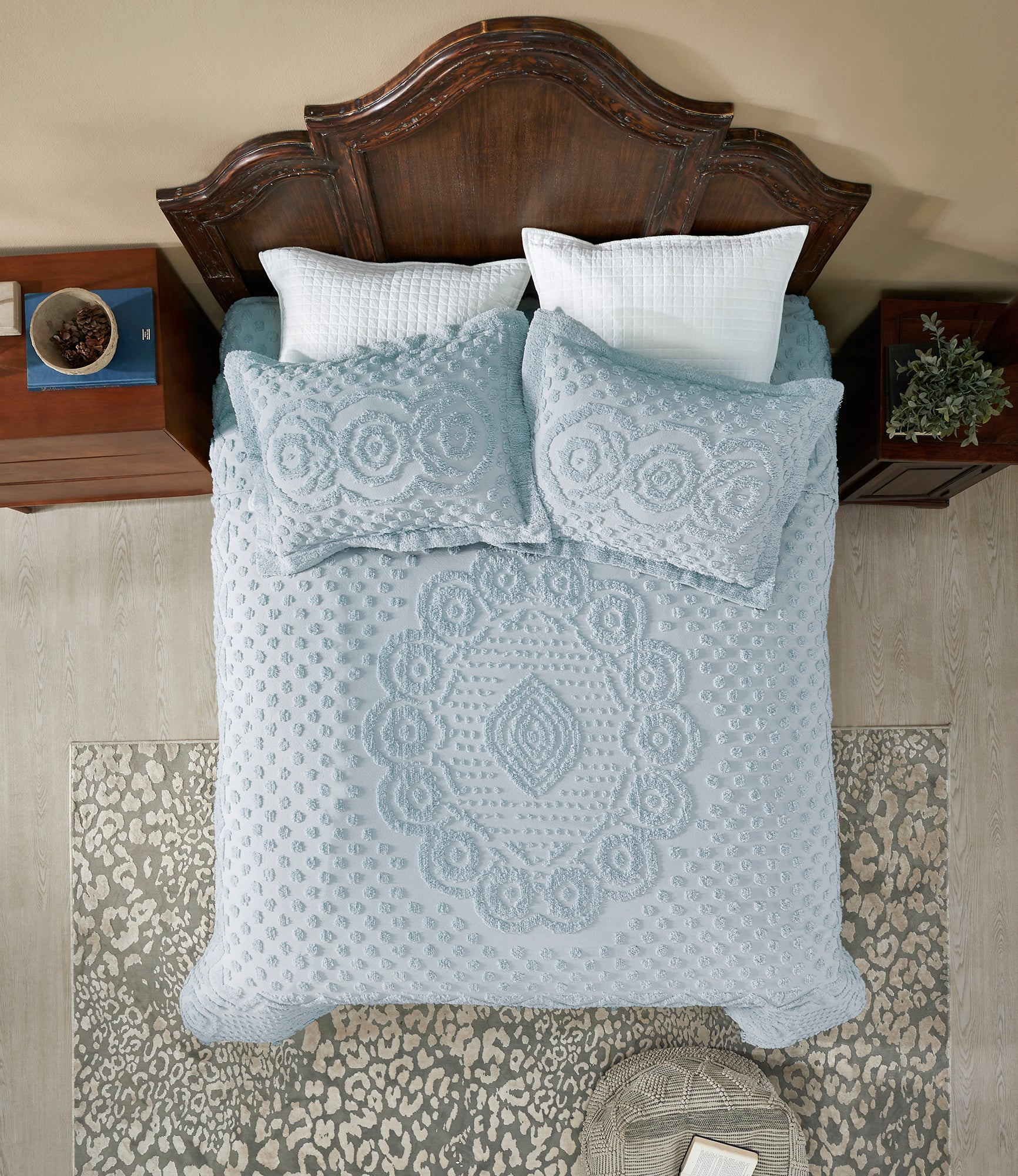 Better Trends Blue Heirloom 100% Cotton Medallion Design Bedspread Set， Twin